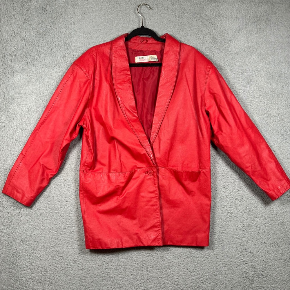 Vintage 80s Avon Fashions Red Leather Jacket Blazer Size S Small Power Suit Y2K